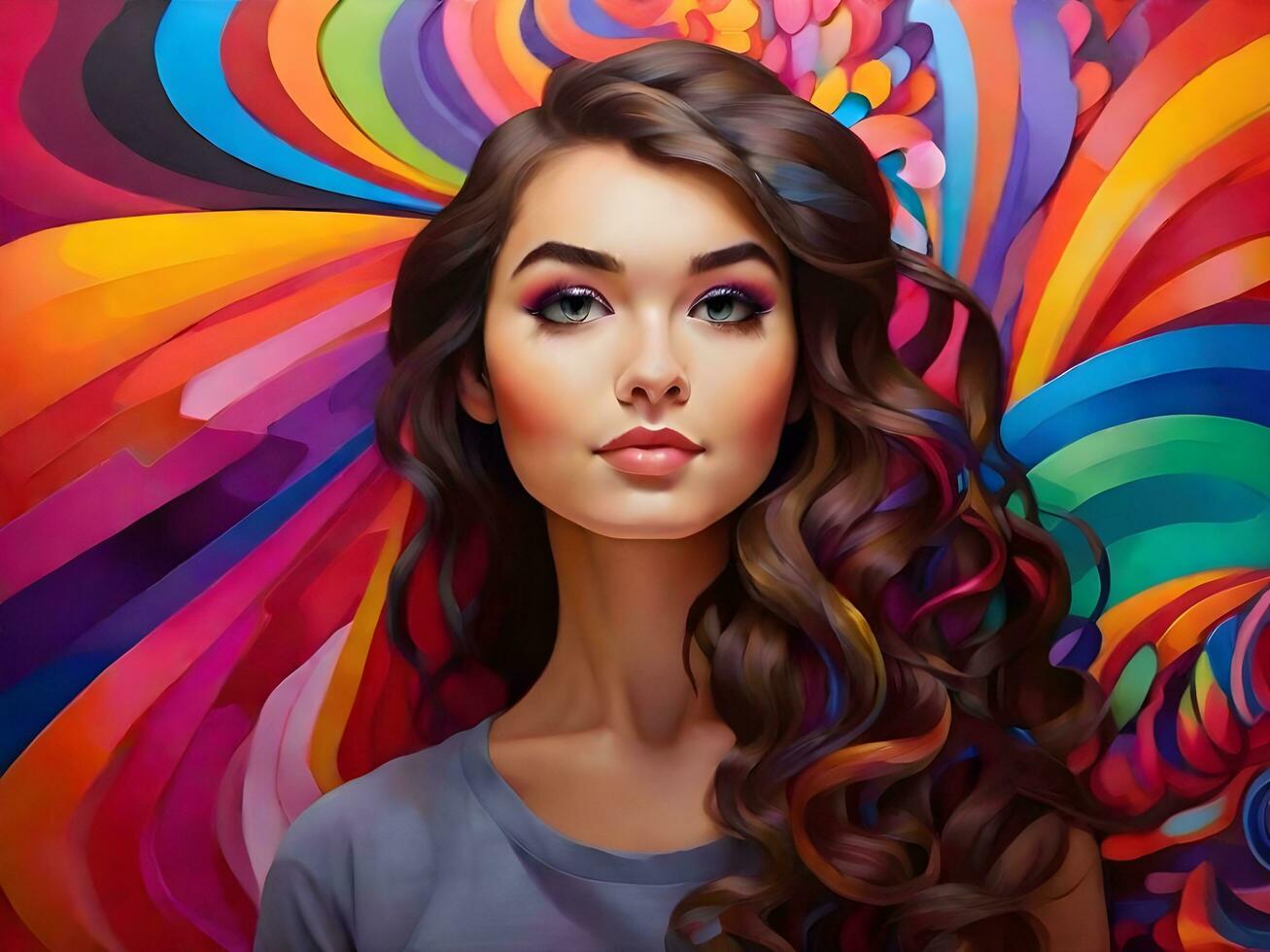 Beautiful girl with colorful background ai generate photo