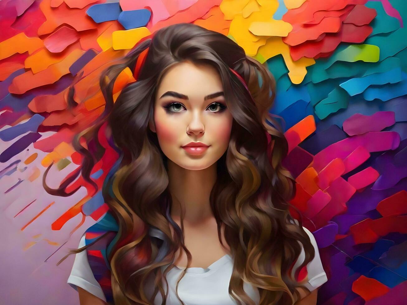 Beautiful girl with colorful background ai generate photo