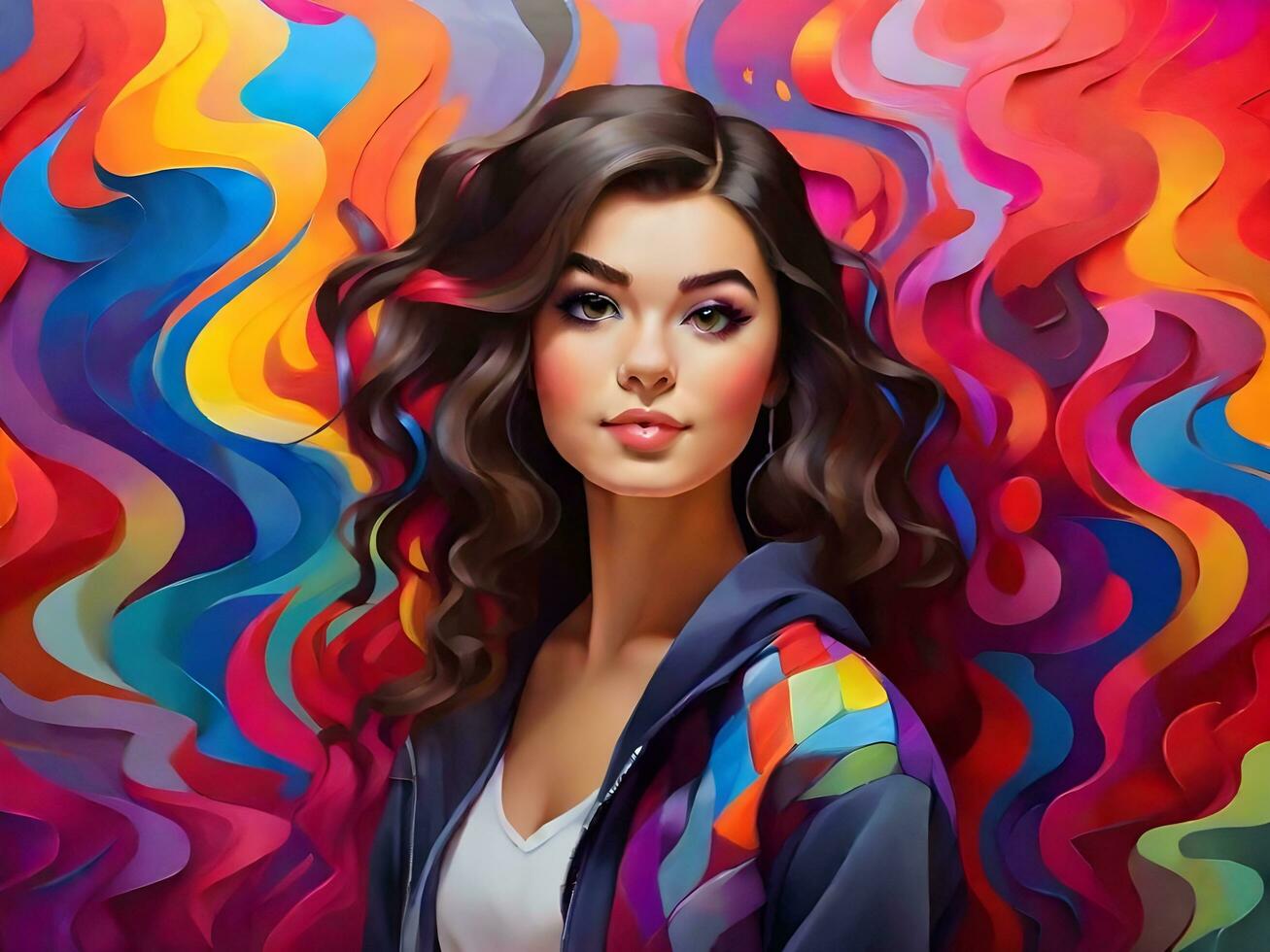 Beautiful girl with colorful background ai generate photo