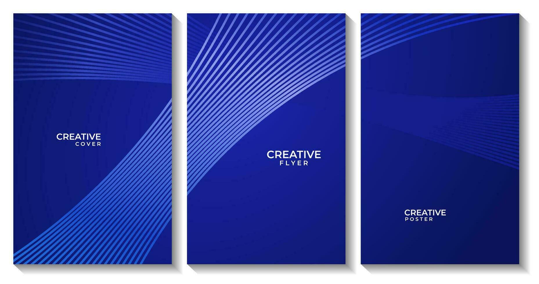 set of flyers with abstract dark blue background with dynamic glowing lines vector