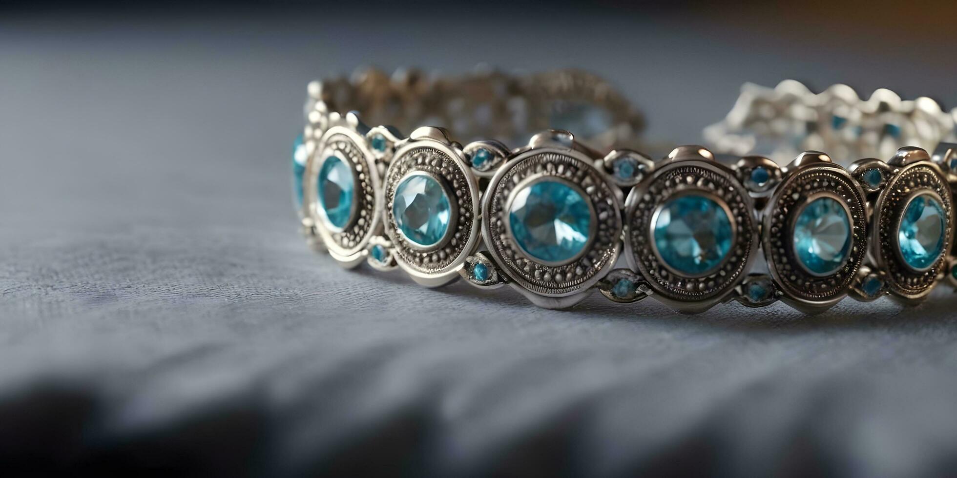 close look of Shiny silver bracelet with intricate embroidery a precious gem accessory ai generated photo