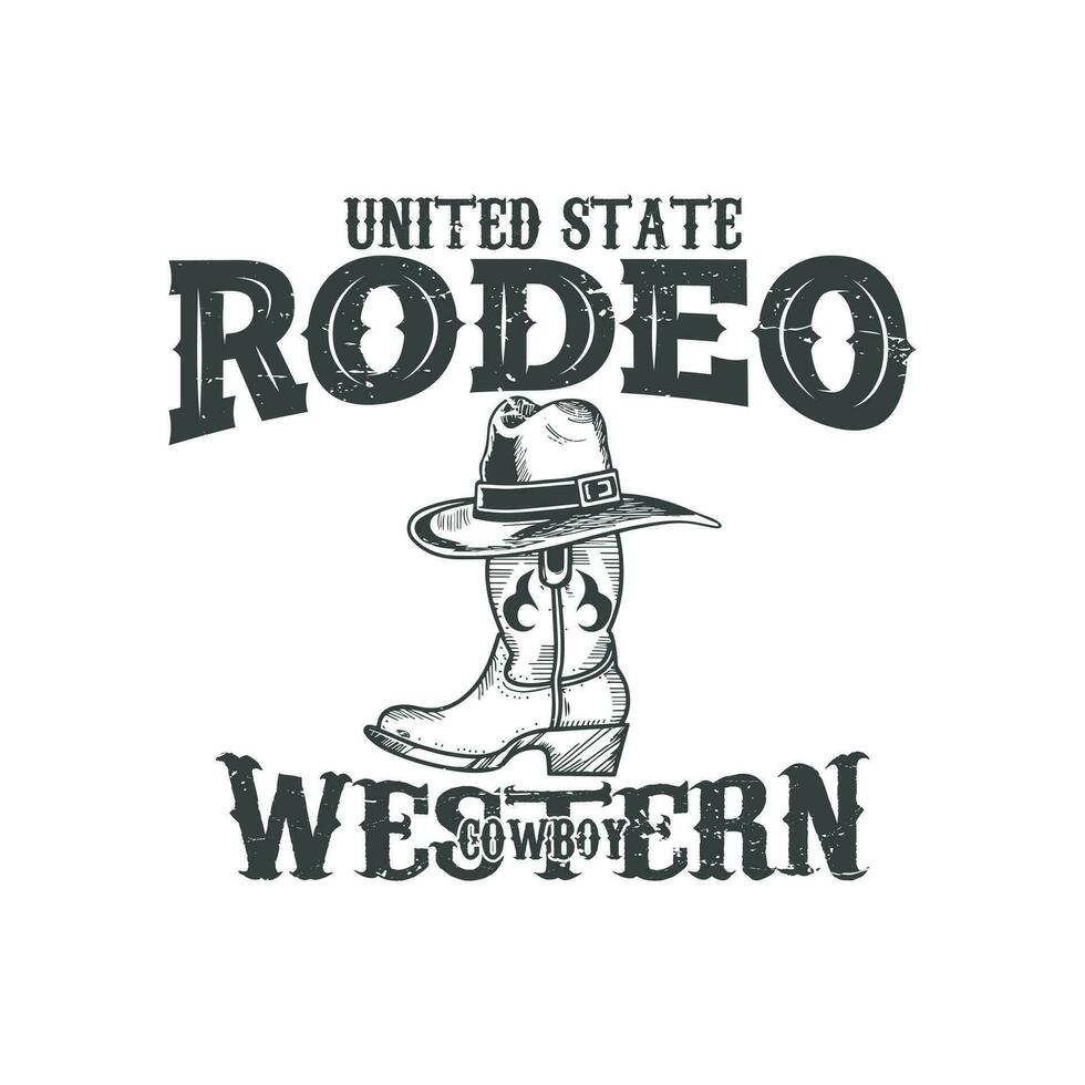 Rodeo Cowboy Western t shirt design. Arizona rodeo cowboy chaos vintage hand drawn illustration t shirt design. vintage hat and boot illustration, apparel, t shirt design, western, USA t shirt design vector