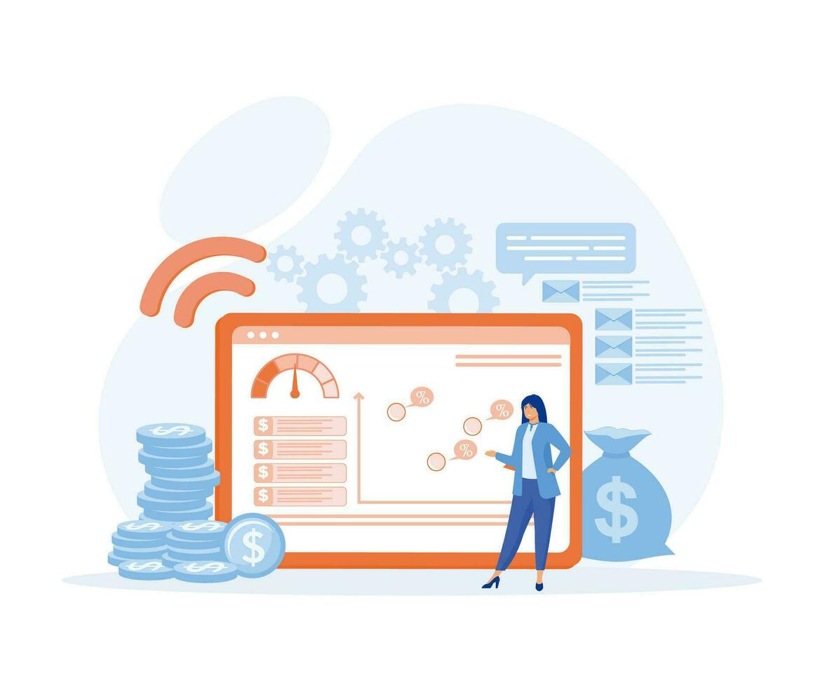 Cost optimization online service or platform. Idea of financial and marketing strategy. Cost reduction and income balance, flat vector modern illustration