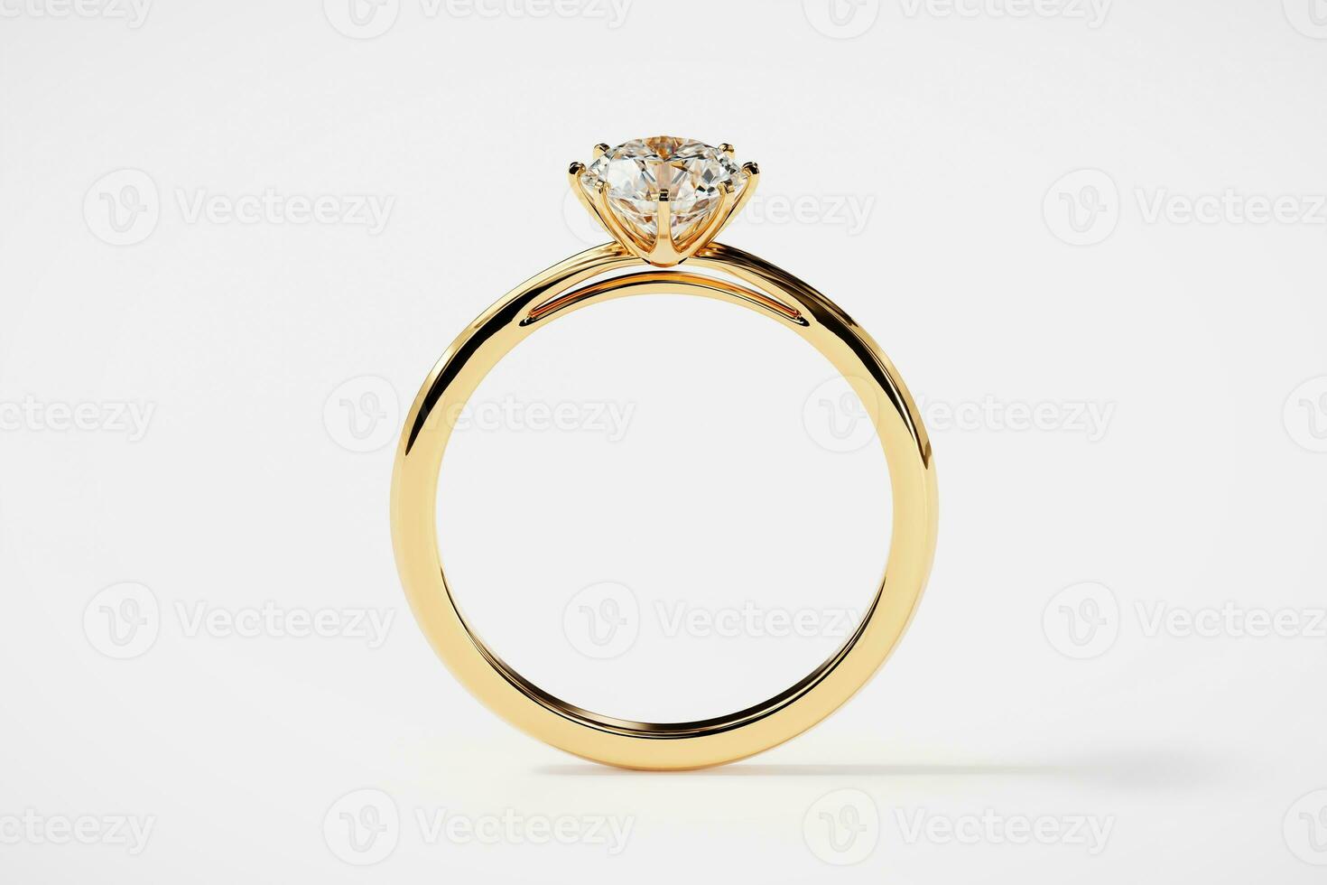 Gold diamond Ring isolated on white background, 3D rendering. photo