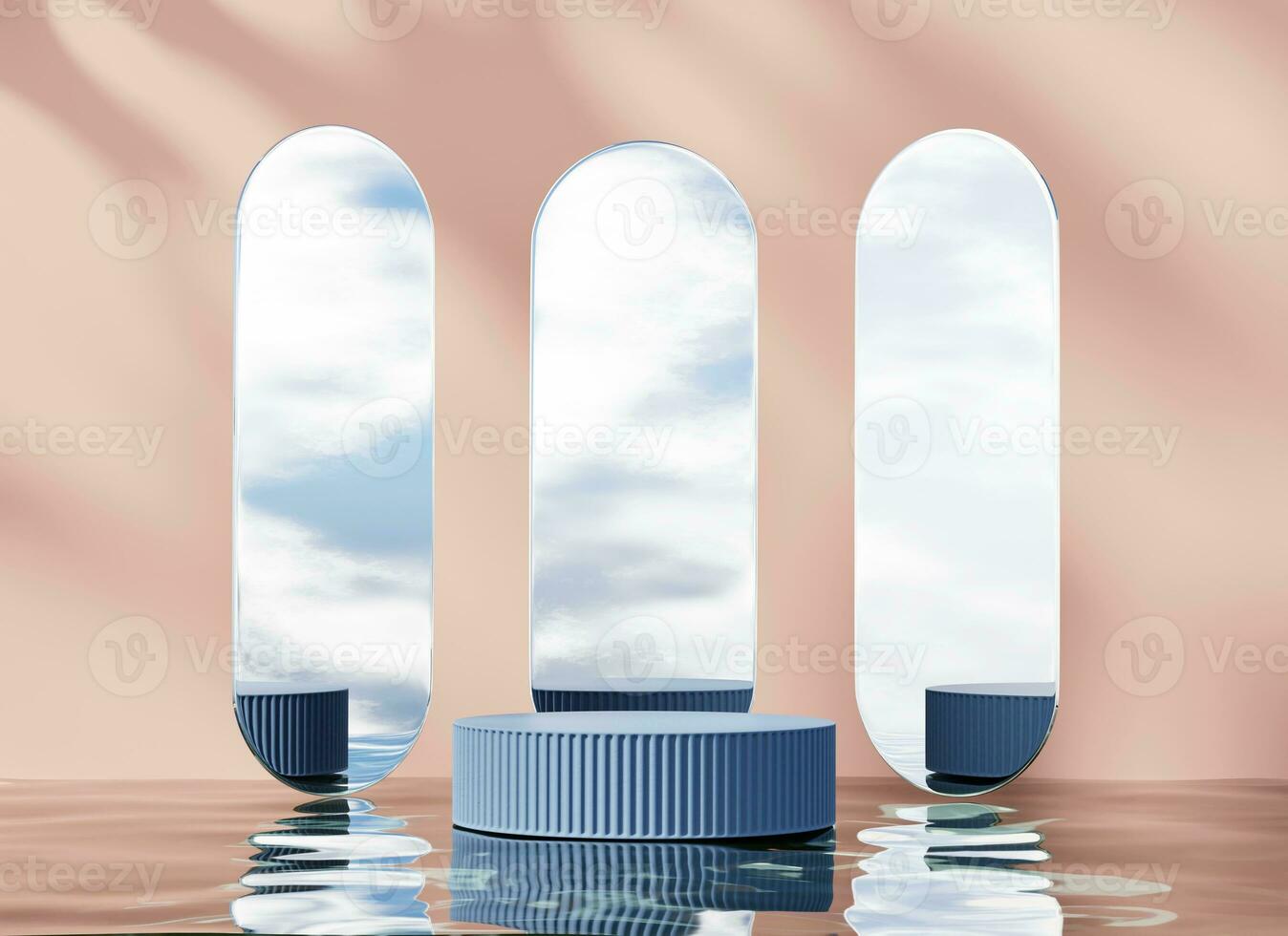 Abstract Exotic Minimal Modern Podium Platform For Product Display Showcase Presentation Advertising With Decorations 3D Rendering photo