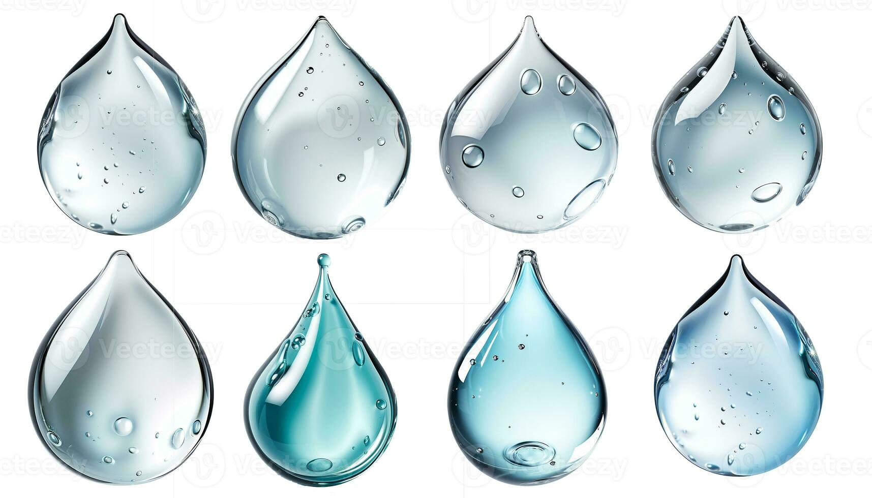 Collection of water droplets, water bubbles. Isolated on transparent or white background, png. Generative AI photo