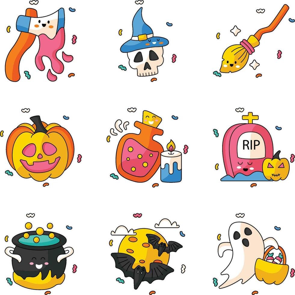 Halloween Cute Vector Stickers set