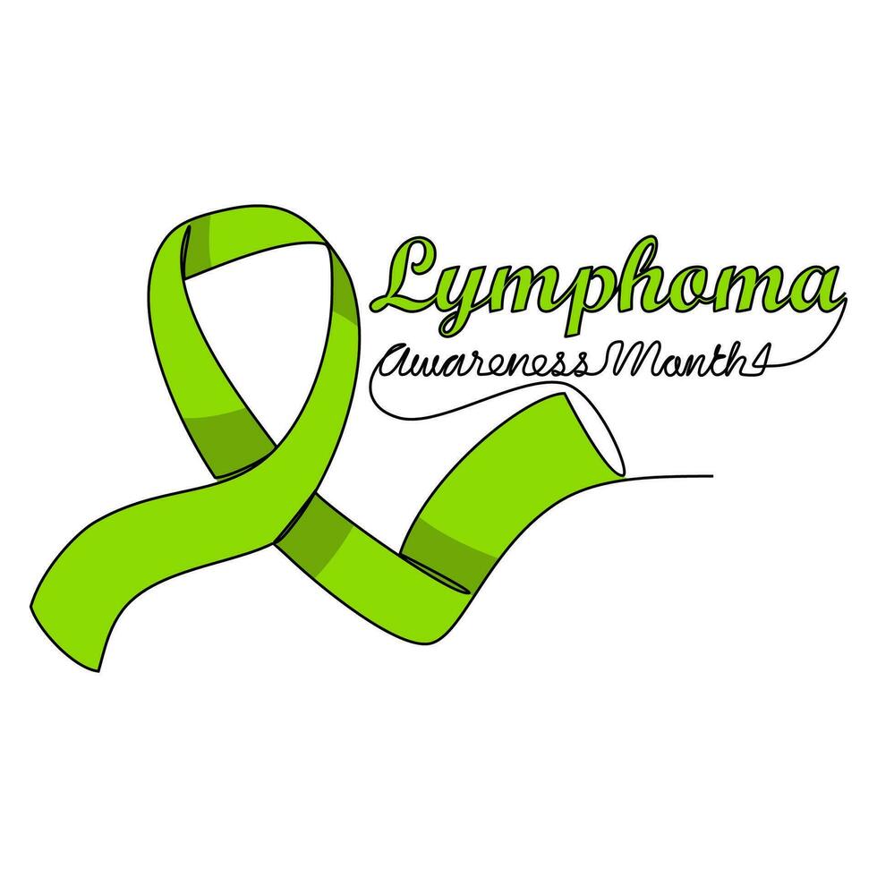 One continuous line drawing of lymphoma cancer awareness month with white background. Awareness ribbon design in simple linear style. healthcare and medical design concept vector illustration.