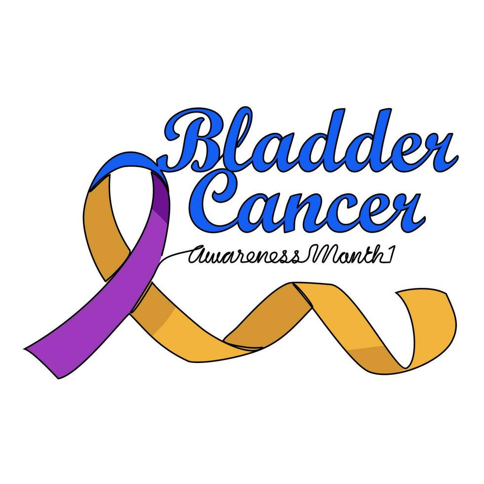 One continuous line drawing of bladder cancer awareness month with white background. Awareness ribbon design in simple linear style. healthcare and medical design concept vector illustration.