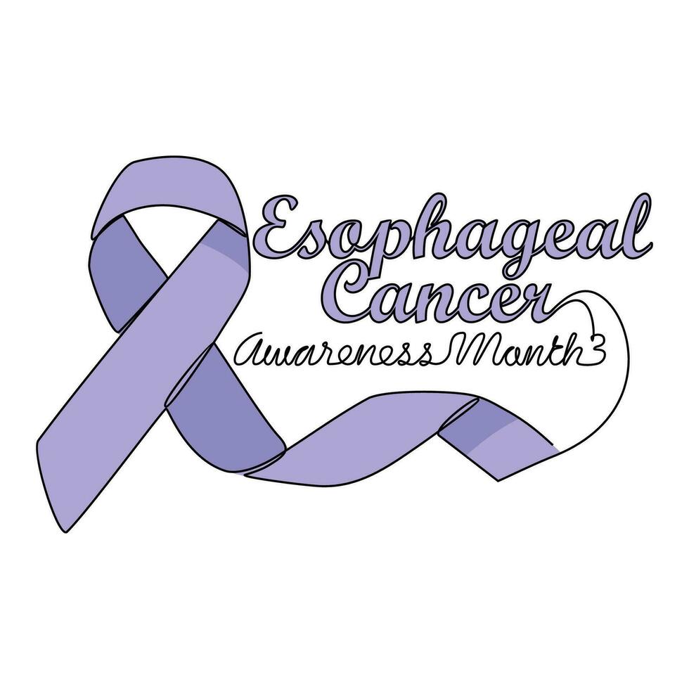 One continuous line drawing of esophageal cancer awareness month with white background. Awareness ribbon design in simple linear style. healthcare and medical design concept vector illustration.