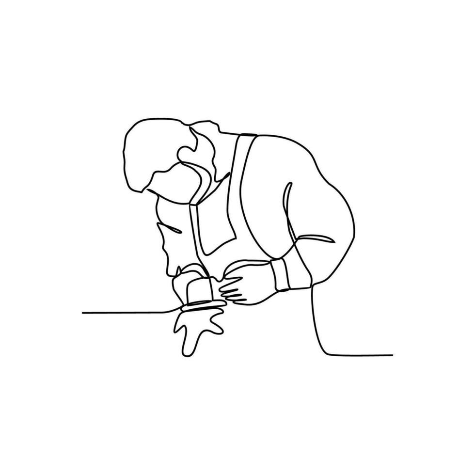 One continuous line drawing of blacksmith working activity with white background. blacksmith working activity design in simple linear style. blacksmith people design concept vector illustration