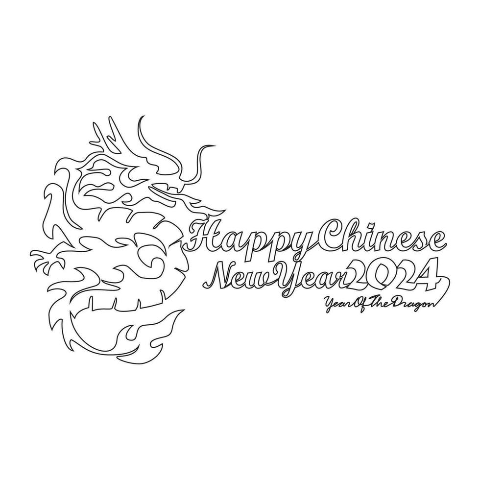 One continuous line drawing of Happy Chinese New Year with the year of dragon concept. Happy Chinese New Year in simple linear style vector illustration. Suitable design for greeting card and poster.