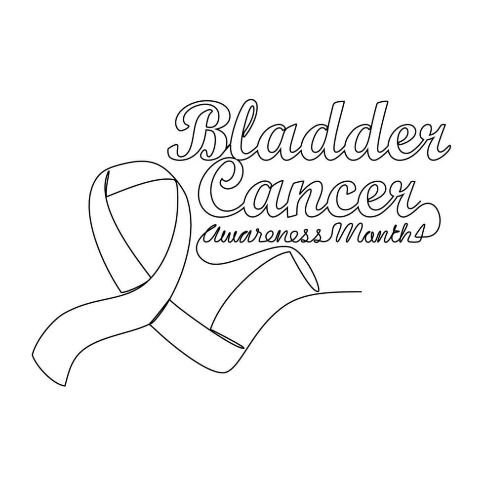 One continuous line drawing of bladder cancer awareness month with white background. Awareness ribbon design in simple linear style. healthcare and medical design concept vector illustration.