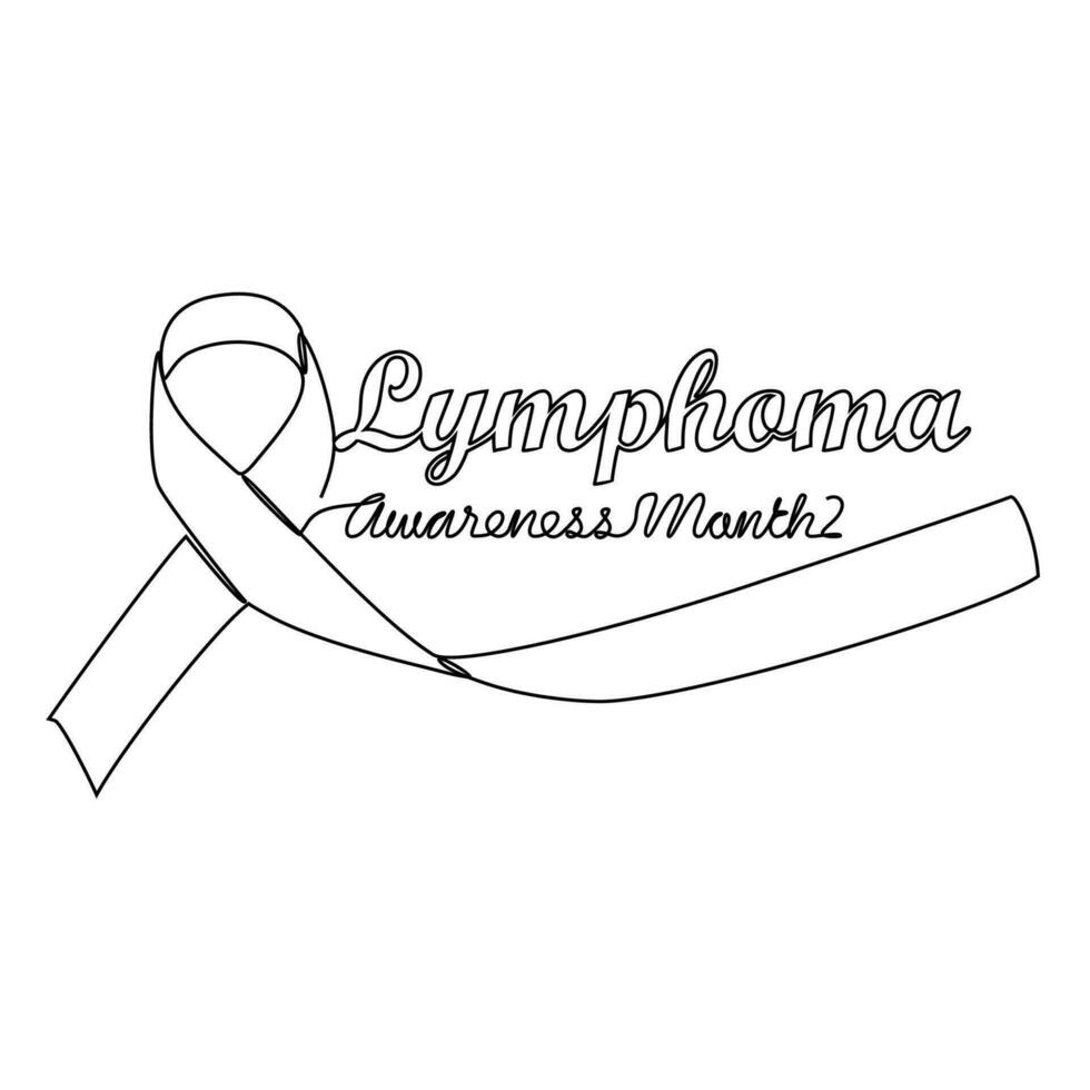 One continuous line drawing of lymphoma cancer awareness month with white background. Awareness ribbon design in simple linear style. healthcare and medical design concept vector illustration.