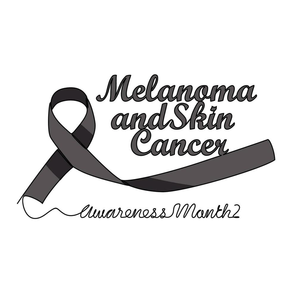 One continuous line drawing of melanoma and skin cancer awareness month with white background. Awareness ribbon design in simple linear style. healthcare and medical design concept vector illustration