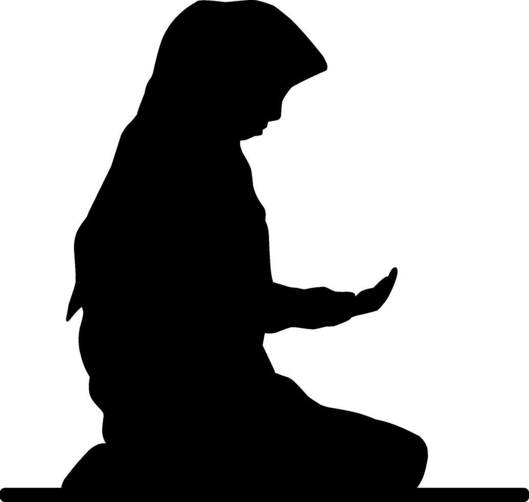 Woman muslim praying silhouette vector illustration. Woman with hijab praying icon for eid mubarak. Ramadan design graphic in muslim culture and islam religion