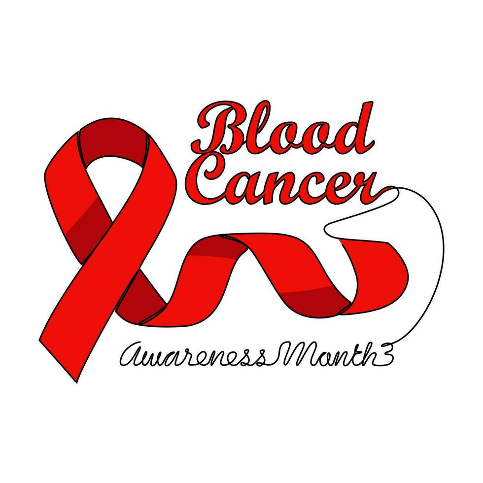 One continuous line drawing of blood cancer awareness month with white background. Awareness ribbon design in simple linear style. healthcare and medical design concept vector illustration.