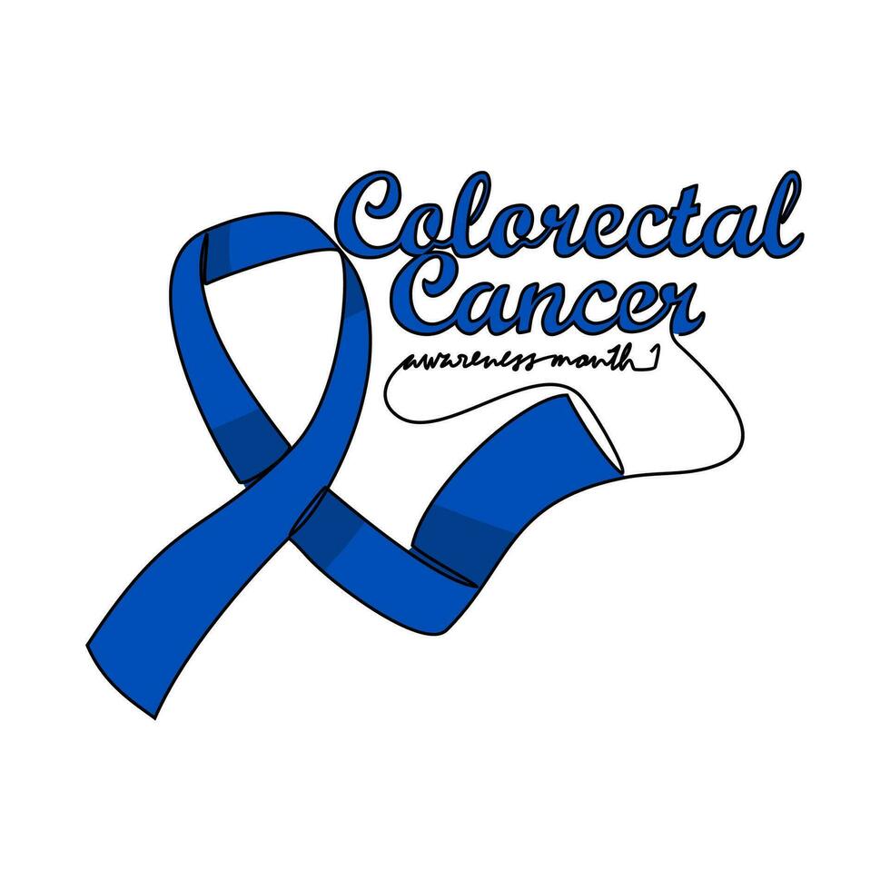 Image of dark blue colon cancer ribbon on white background from