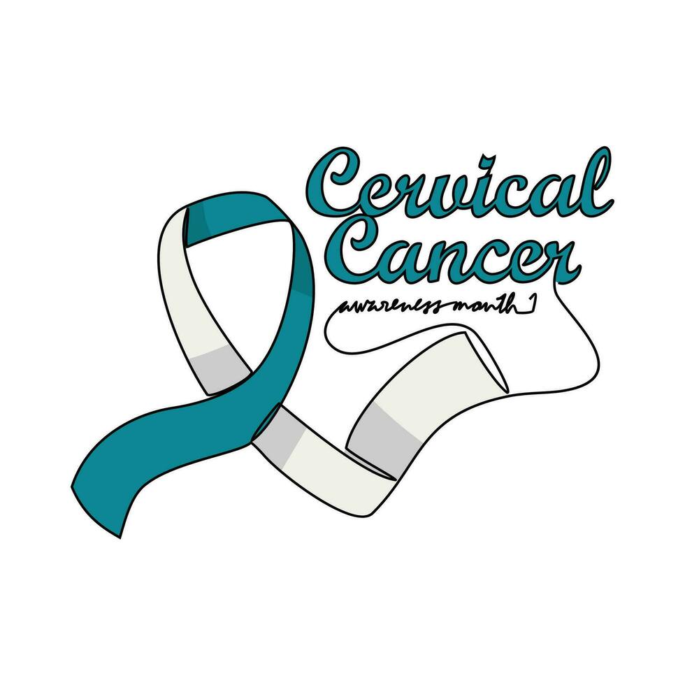 One continuous line drawing of cervical cancer awareness month with white background. Awareness ribbon design in simple linear style. healthcare and medical design concept vector illustration.