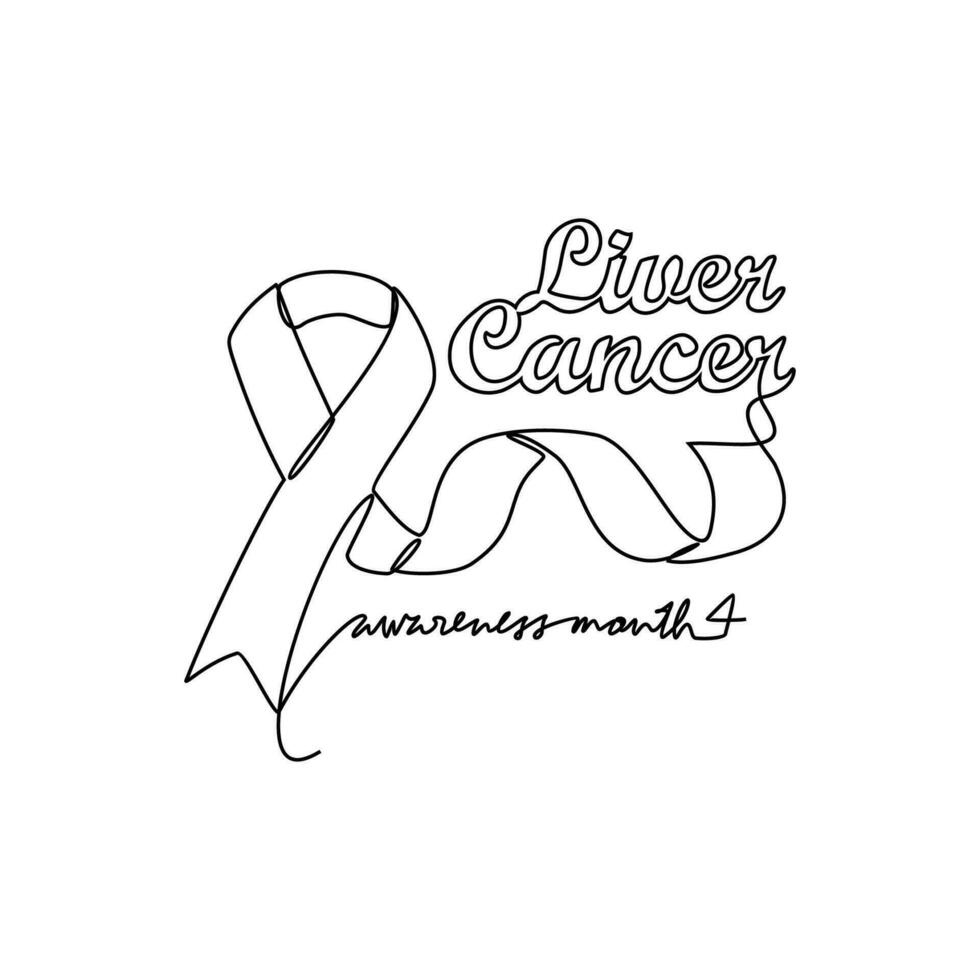 One continuous line drawing of liver cancer awareness month with white background. medical design concept in simple linear style. Awareness ribbon design concept vector illustration.