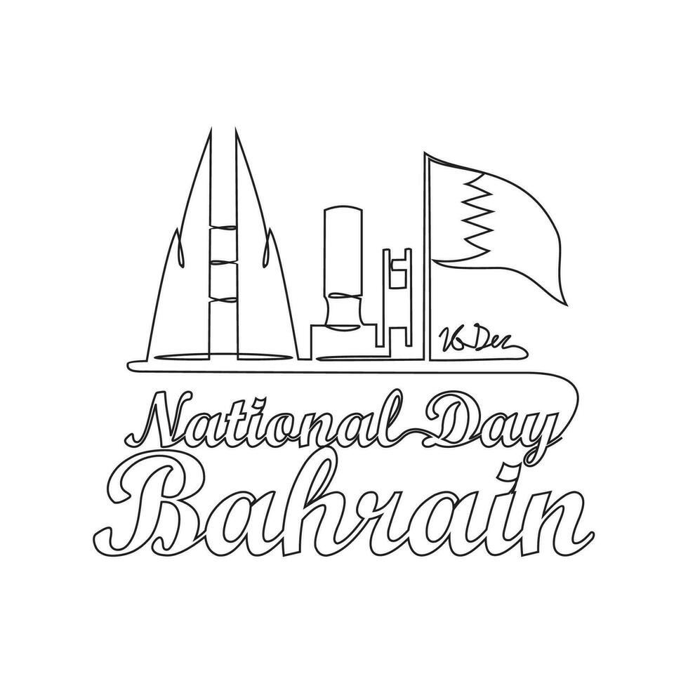 One continuous line drawing of Bahrain National Day Vector Illustration on December 16th. Bahrain National Day design in simple linear style. Suitable for greeting card, poster and banner