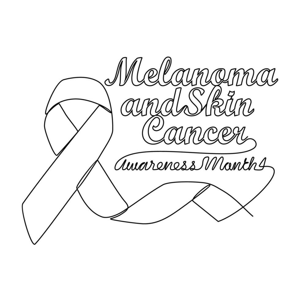 One continuous line drawing of melanoma and skin cancer awareness month with white background. Awareness ribbon design in simple linear style. healthcare and medical design concept vector illustration
