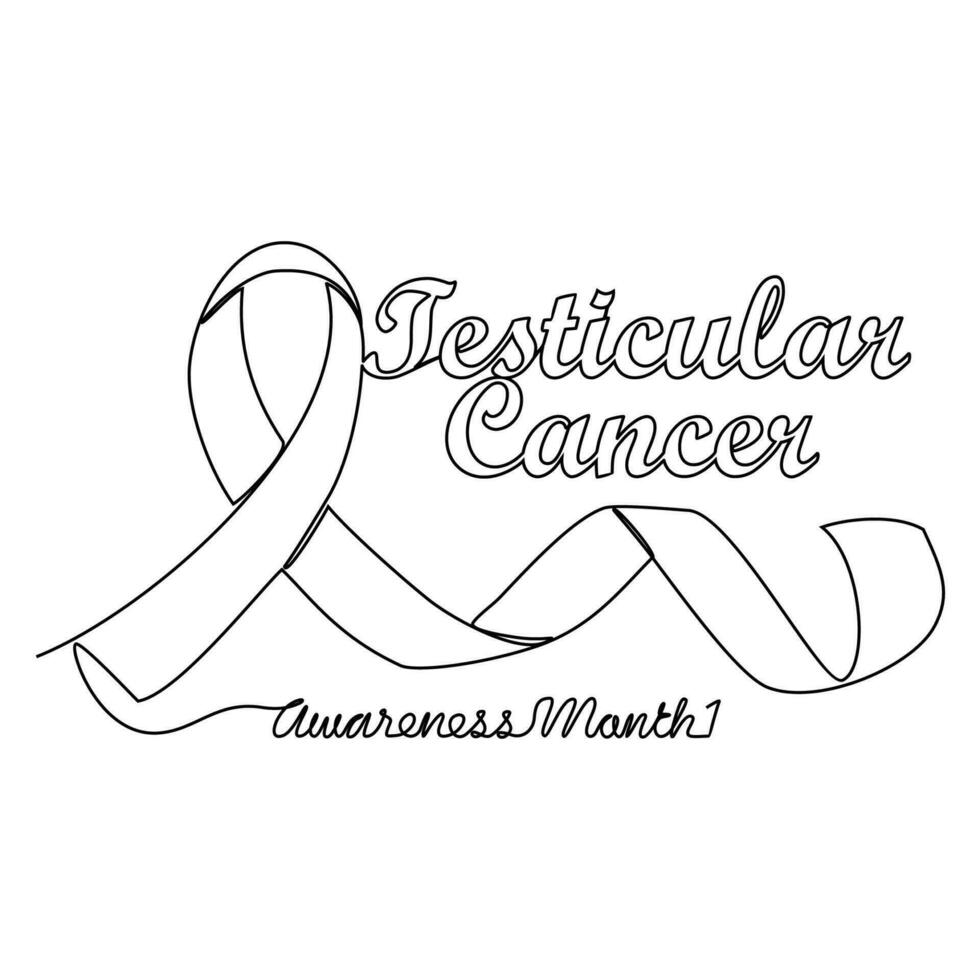 One continuous line drawing of testicular cancer awareness month with white background. Awareness ribbon design in simple linear style. healthcare and medical design concept vector illustration