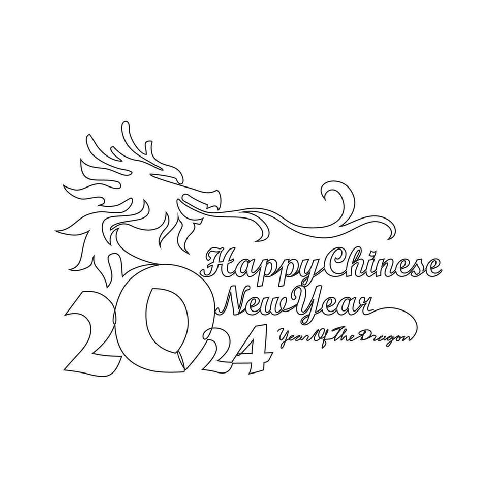 One continuous line drawing of Happy Chinese New Year with the year of dragon concept. Happy Chinese New Year in simple linear style vector illustration. Suitable design for greeting card and poster.