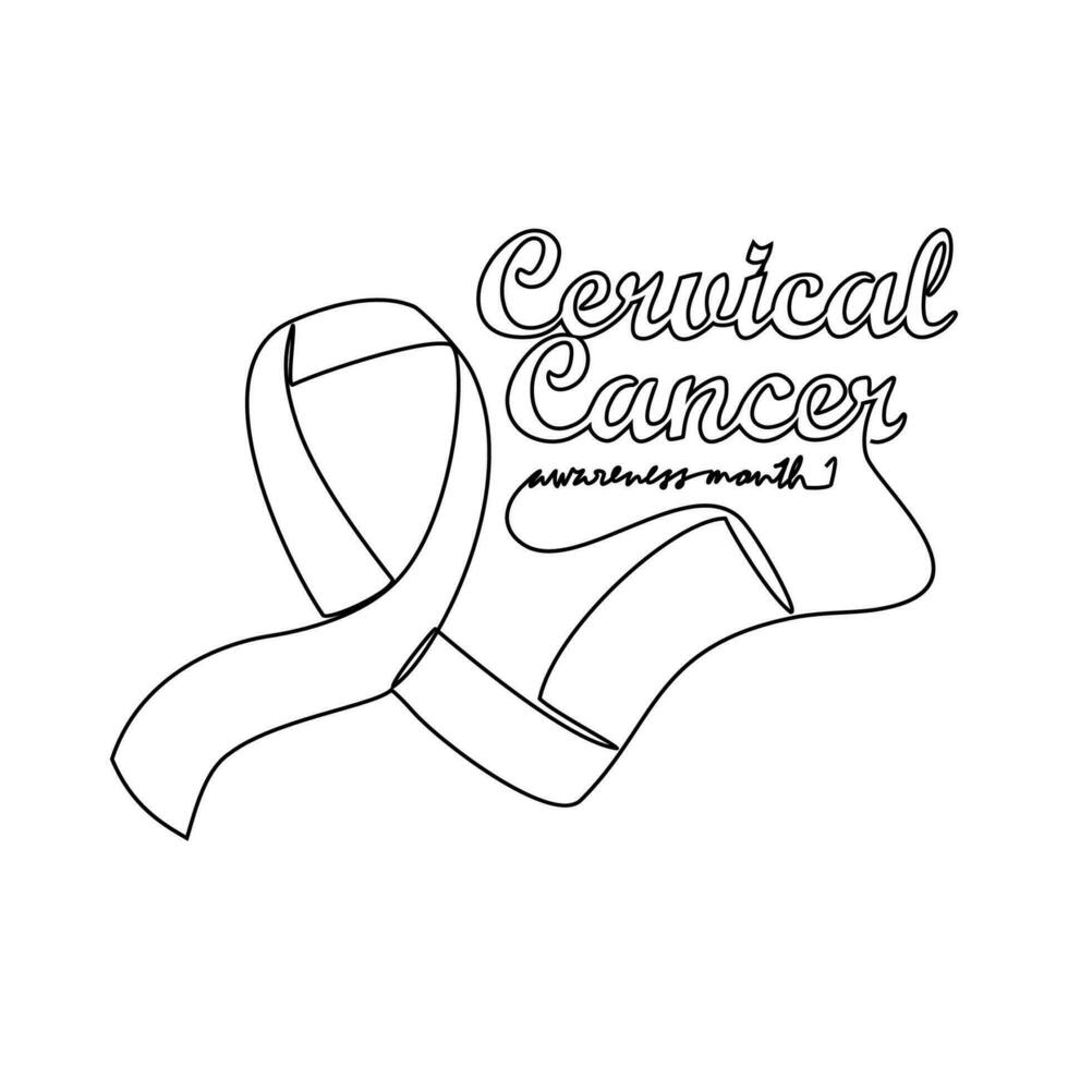 One continuous line drawing of cervical cancer awareness month with white background. Awareness ribbon design in simple linear style. healthcare and medical design concept vector illustration.