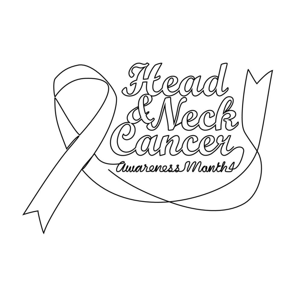 One continuous line drawing of head and neck cancer awareness month with white background. Awareness ribbon design in simple linear style. healthcare and medical design concept vector illustration.