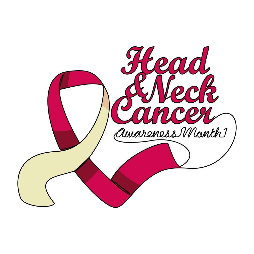 One continuous line drawing of head and neck cancer awareness month with white background. Awareness ribbon design in simple linear style. healthcare and medical design concept vector illustration.