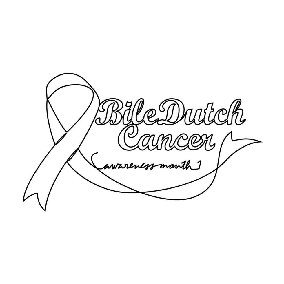 One continuous line drawing of bile duct cancer awareness month with white background. Awareness ribbon design in simple linear style. healthcare and medical design concept vector illustration.