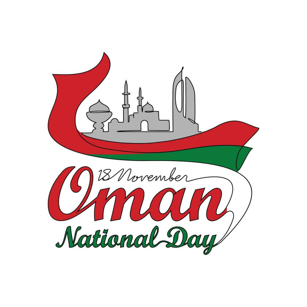 One continuous line drawing of Oman National Day Vector Illustration on November 18th. Oman National Day design in simple linear style. Oman national Day of South Africa design concept illustration.