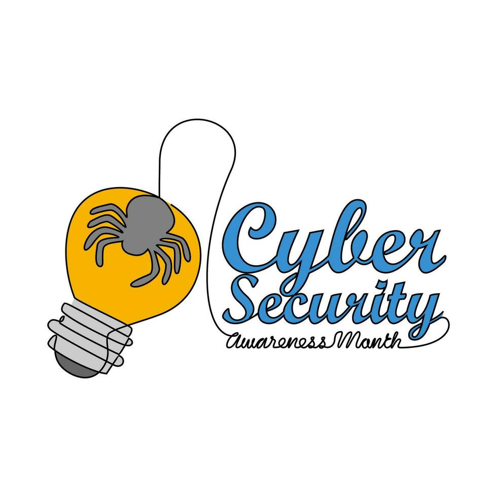 One continuous line drawing of cyber security awareness month with white background. cyber security awareness month design in simple linear style. cyber security awareness month design concept vector