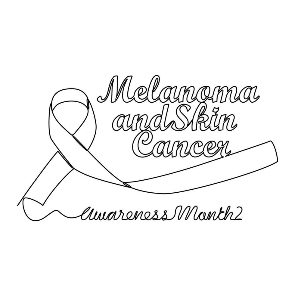 One continuous line drawing of melanoma and skin cancer awareness month with white background. Awareness ribbon design in simple linear style. healthcare and medical design concept vector illustration