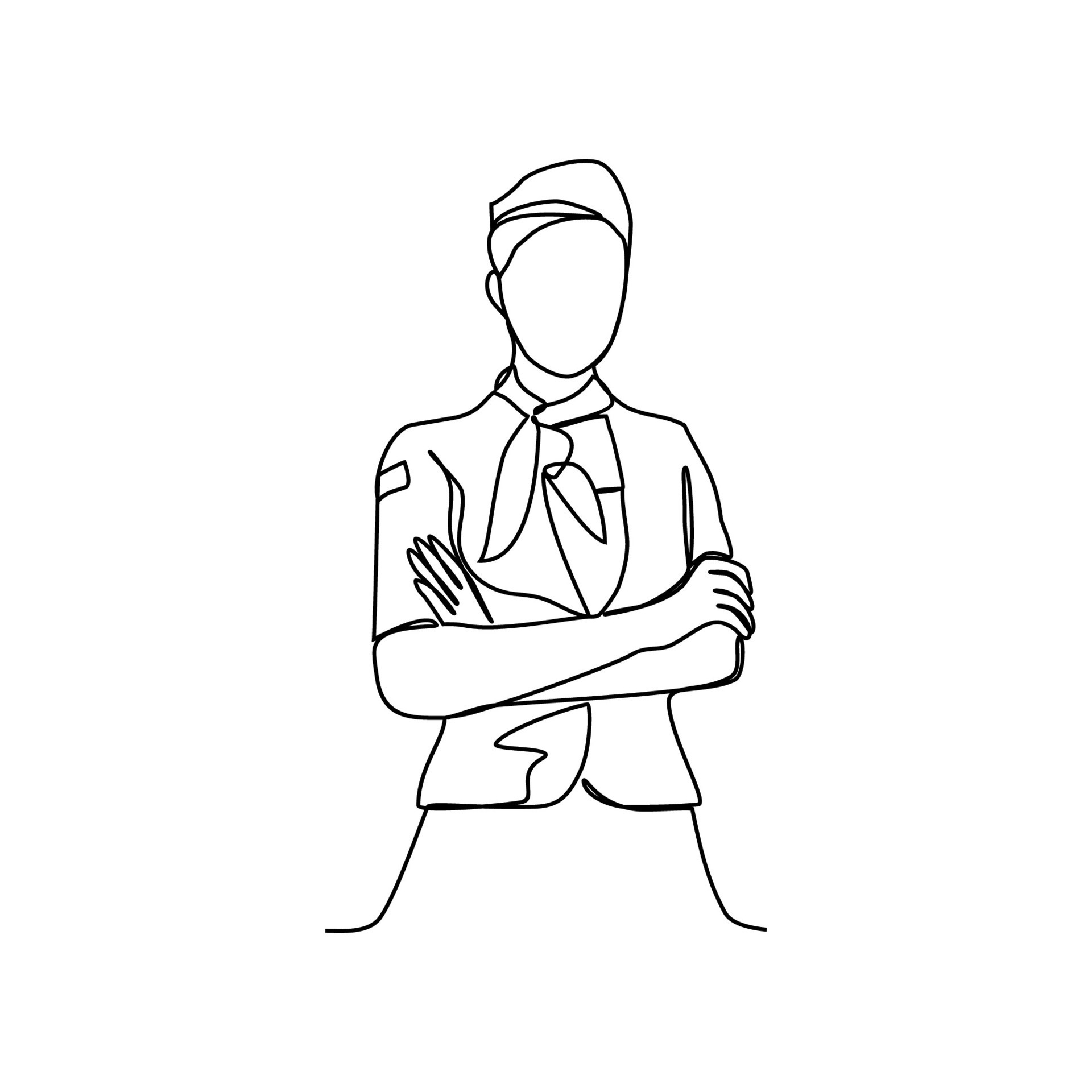 One continuous line drawing of Flight attendant profession with