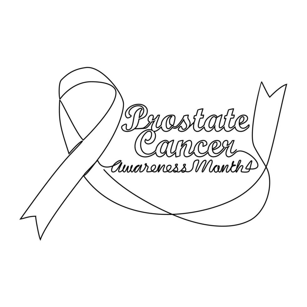 One continuous line drawing of prostate cancer awareness month with white background. Awareness ribbon design in simple linear style. healthcare and medical design concept vector illustration.