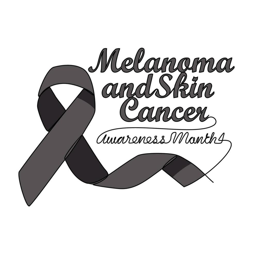 One continuous line drawing of melanoma and skin cancer awareness month with white background. Awareness ribbon design in simple linear style. healthcare and medical design concept vector illustration