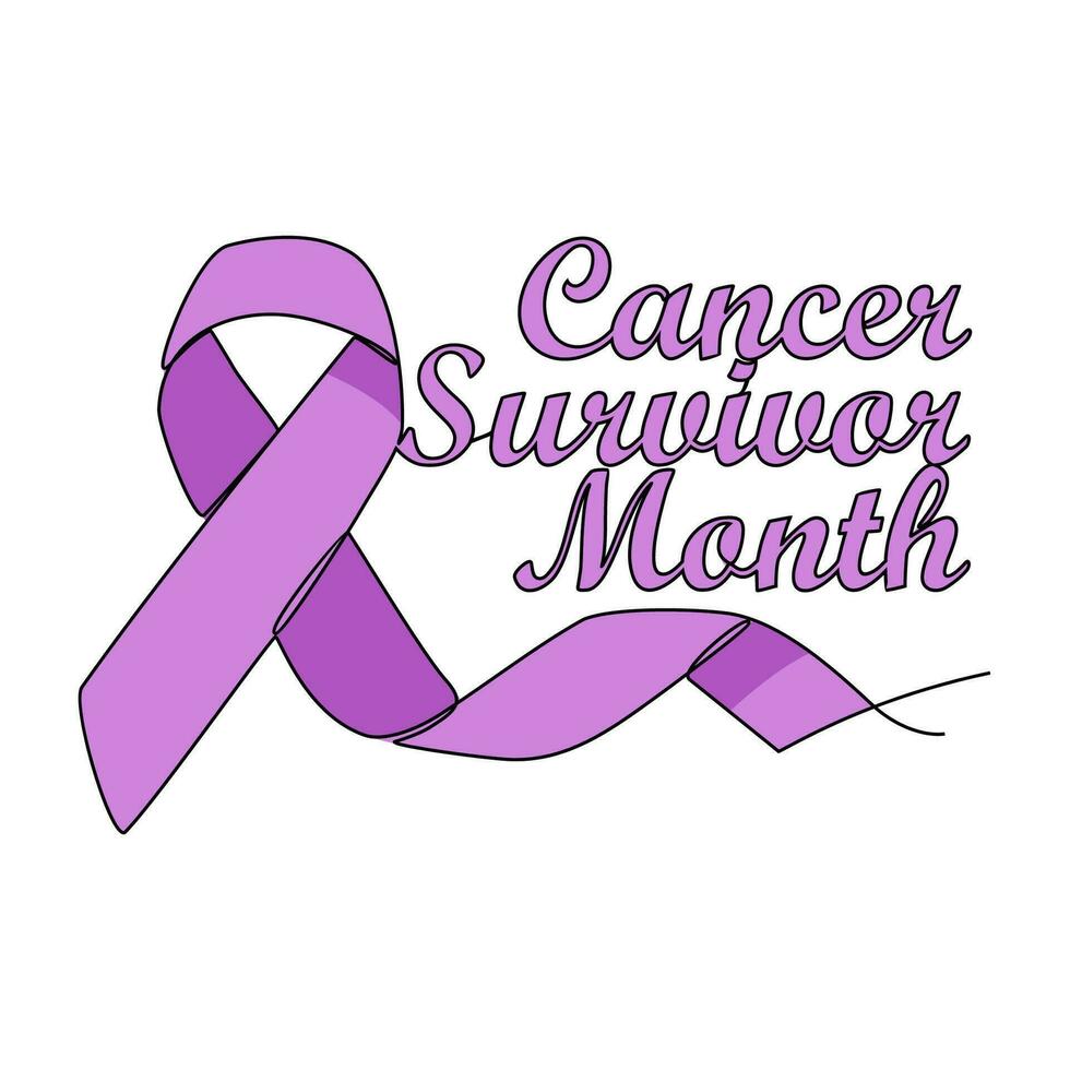 One continuous line drawing of cancer survivor month with white background. Awareness ribbon design in simple linear style. healthcare and medical design concept vector illustration.