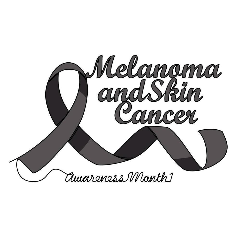 One continuous line drawing of melanoma and skin cancer awareness month with white background. Awareness ribbon design in simple linear style. healthcare and medical design concept vector illustration