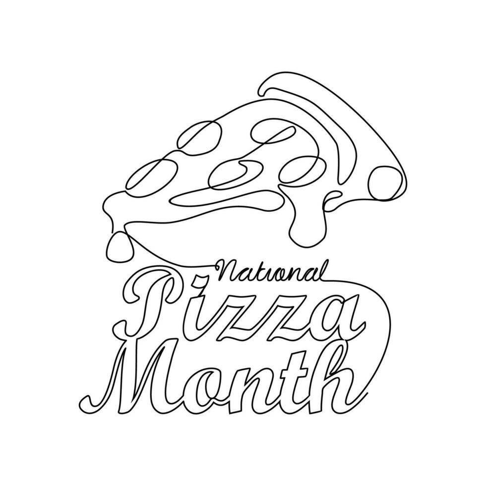One continuous line drawing of national pizza month with white background. national pizza month design in simple linear style. national pizza month design concept vector illustration.