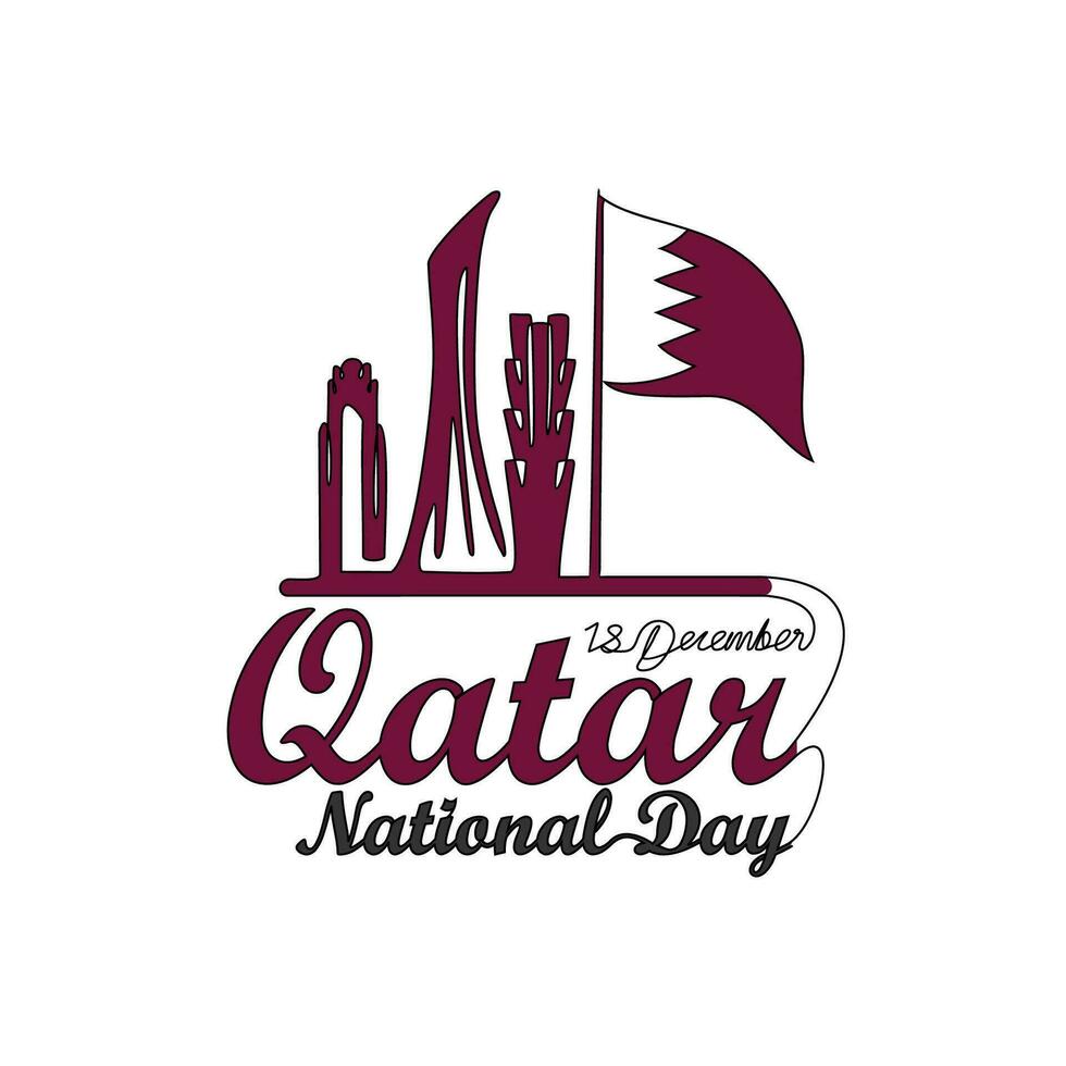 One continuous line drawing of Qatar National Day Vector Illustration on December 18th. Qatar National Day design in simple linear style illustration. Suitable for greeting card, poster and banner.