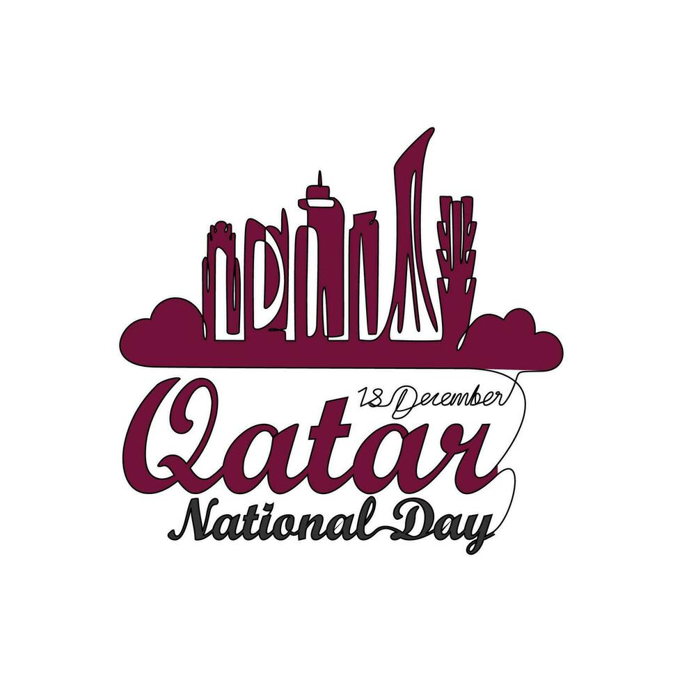 One continuous line drawing of Qatar National Day Vector Illustration on December 18th. Qatar National Day design in simple linear style illustration. Suitable for greeting card, poster and banner.