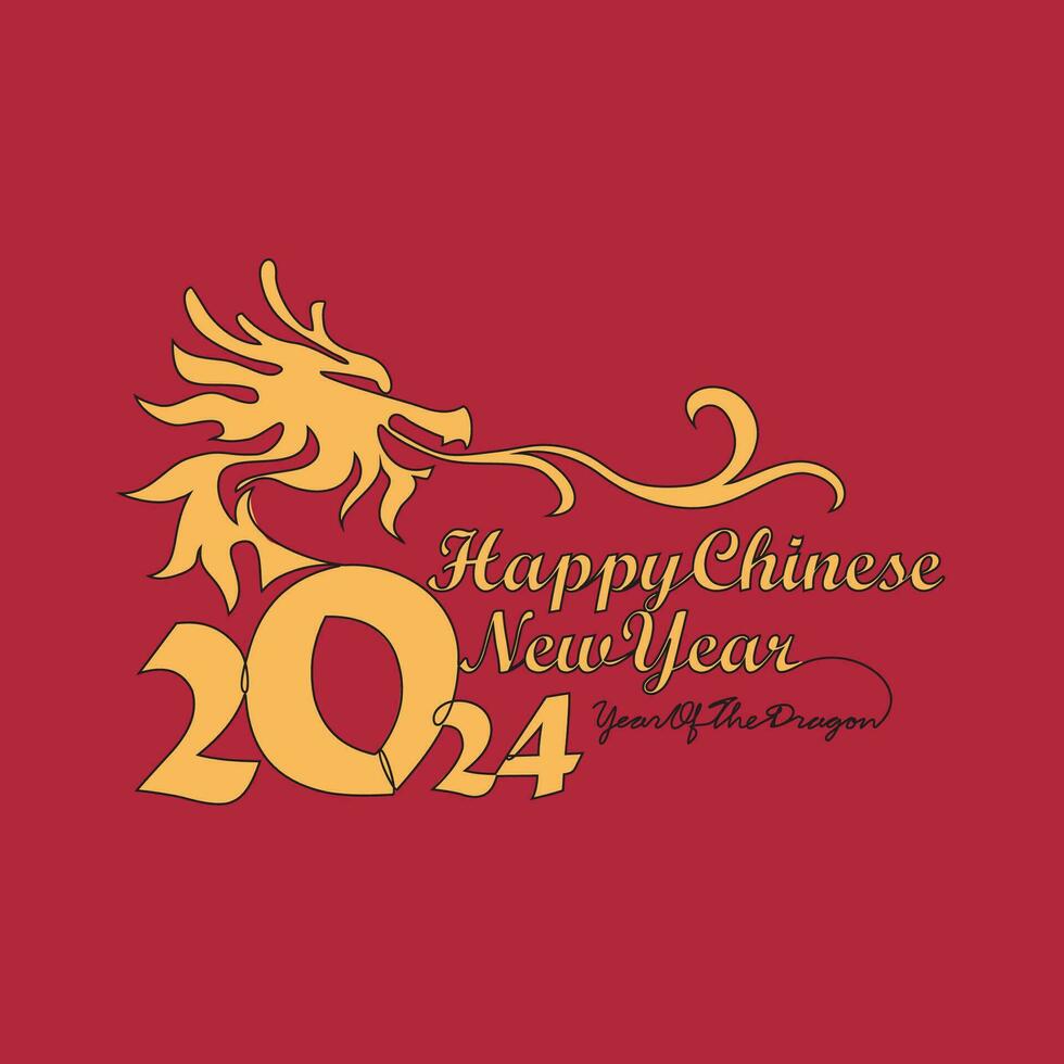 One continuous line drawing of Happy Chinese New Year with the year of dragon concept. Happy Chinese New Year in simple linear style vector illustration. Suitable design for greeting card and poster.