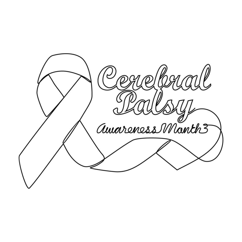 One continuous line drawing of Cerebral Palsy awareness month with white background. Cerebral Palsy awareness month design in simple linear style. Cerebral Palsy awareness month design concept vector. vector