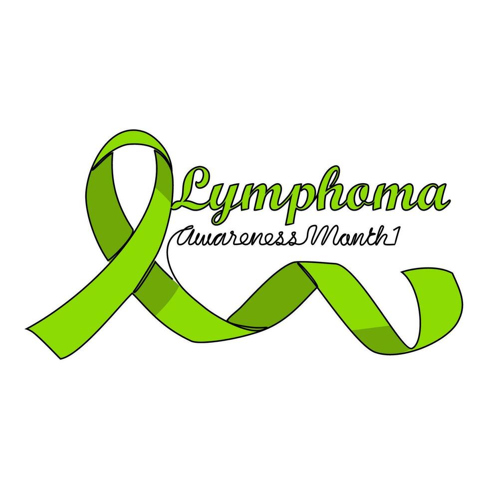 One continuous line drawing of lymphoma cancer awareness month with white background. Awareness ribbon design in simple linear style. healthcare and medical design concept vector illustration.