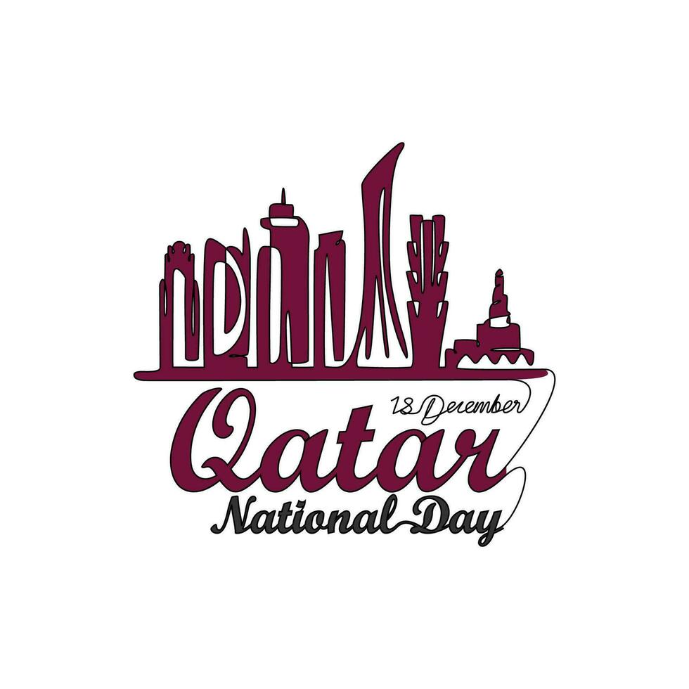 uno continuo línea dibujo de Katar nacional día vector ilustración en diciembre 18 Katar nacional día diseño en sencillo lineal estilo ilustración. adecuado para saludo tarjeta, póster y bandera.