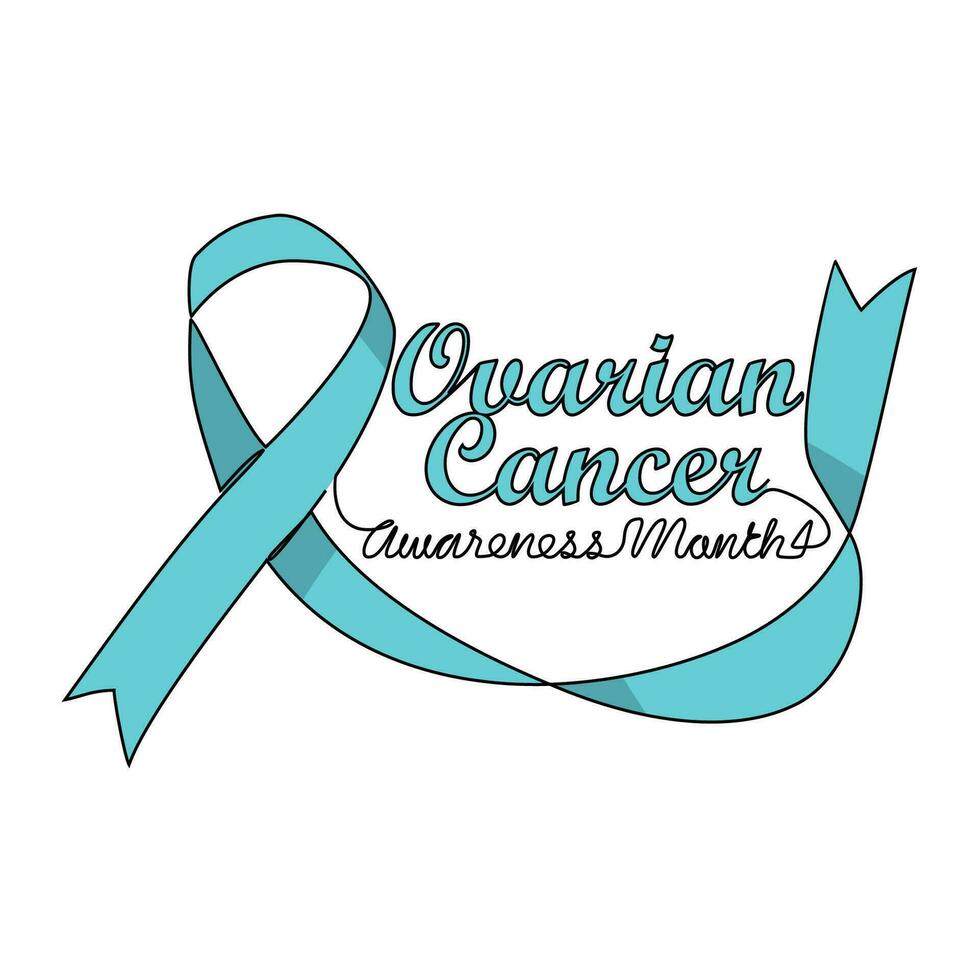 One continuous line drawing of ovarian cancer awareness month with white background. Awareness ribbon design in simple linear style. healthcare and medical design concept vector illustration.