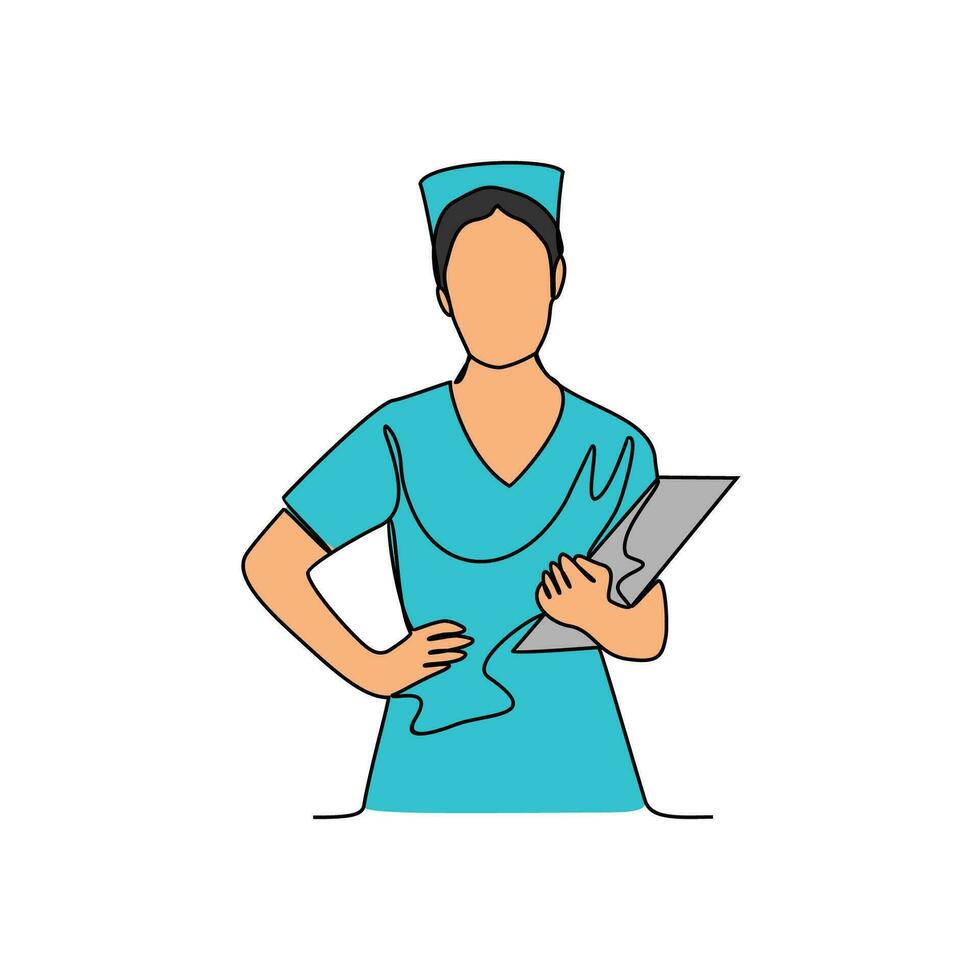 One continuous line drawing of Nurse profession with white background. medical profession design concept in simple linear style. Nurse profession design concept vector illustration