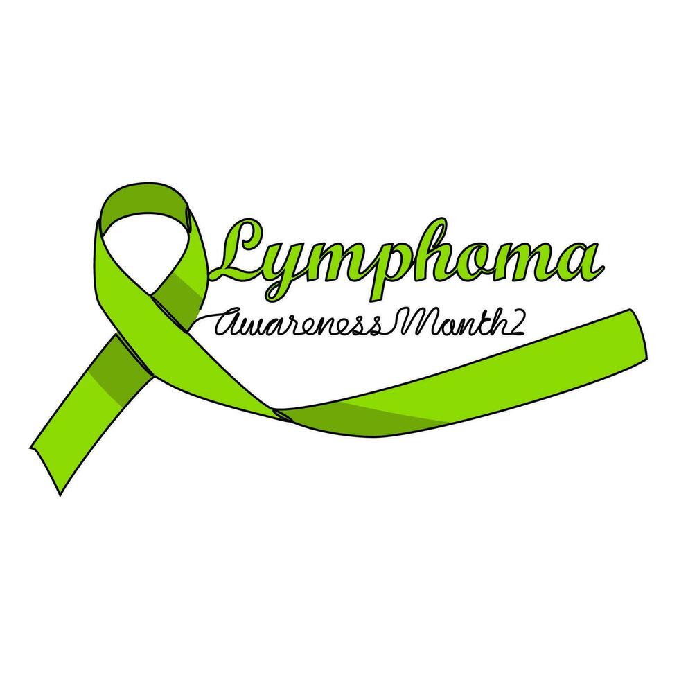 One continuous line drawing of lymphoma cancer awareness month with white background. Awareness ribbon design in simple linear style. healthcare and medical design concept vector illustration.